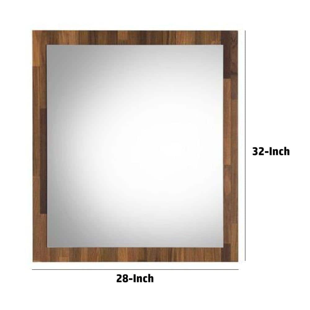 32-Inch Walnut Brown Rectangular Wood Wall Mirror