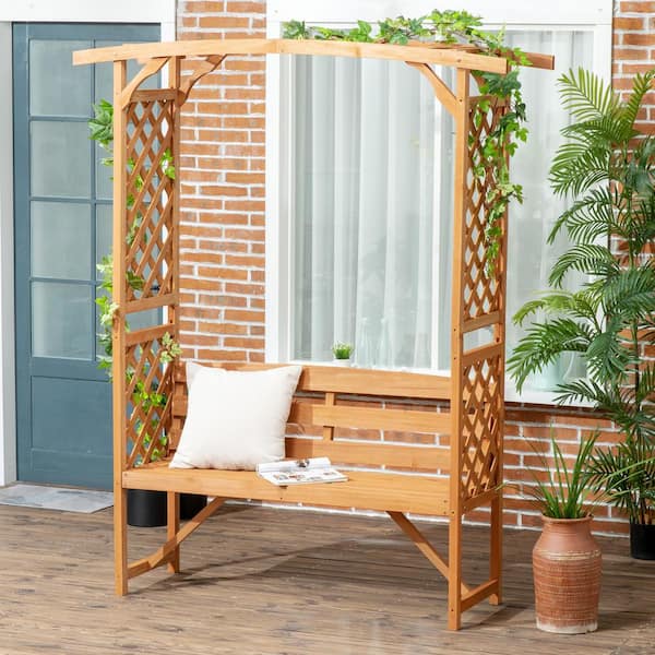 Unbranded Wood Outdoor Patio Garden Bench Arbor Arch with Pergola and  Trellises Bench-17