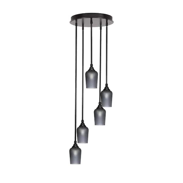 Unbranded Villa 5 Light Espresso Pendant, Cluster Pendant Light with 5 in. Smoke Textured Glass Shades, No Bulbs Included