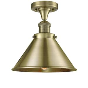 Briarcliff 10 in. 1-Light Antique Brass Semi-Flush Mount with Antique Brass Metal Shade