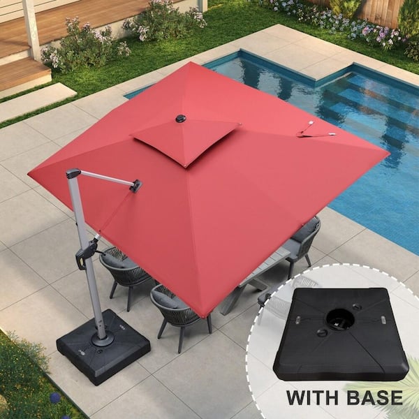 PURPLE LEAF 9 ft. x 11 ft. High-Quality Aluminum Polyester Offset Cantilever Umbrella Outdoor Patio Umbrella with Stand, Terre