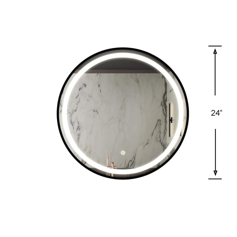 24 in. W x 24 in. H Round Framed Wall Mount Bathroom Vanity Mirror in Black