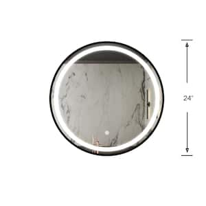 24 in. W x 24 in. H Round Framed Wall Mount Bathroom Vanity Mirror in Black High Lumen Dimmable Touch Switch Control