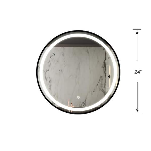Unbranded 24 in. W x 24 in. H Round Framed Wall Mount Bathroom Vanity Mirror in Black High Lumen Dimmable Touch Switch Control