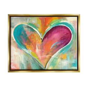 Abstract Colorful Textural Heart Painting by Kami Lerner Floater Frame Abstract Wall Art Print 31 in. x 25 in.