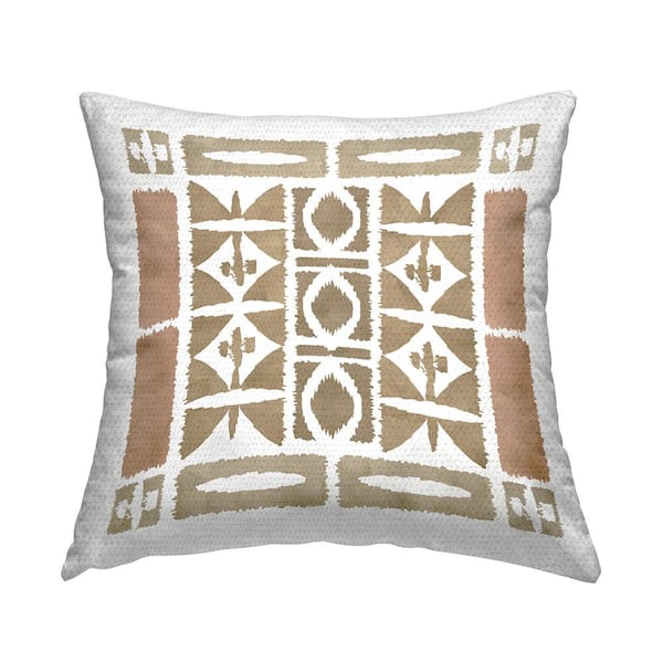 Stupell Industries Earthy Linear Symmetrical Shapes Tan Square Outdoor Throw Pillow