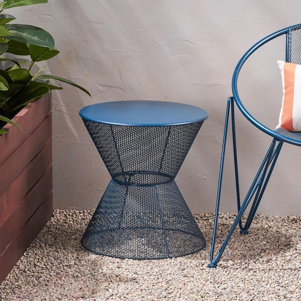 Unbranded Hot Seller Minimalist Modern Iron Outdoor Side Table for Patios, Backyards, Porches, Gardens, Poolside, Matte Navy