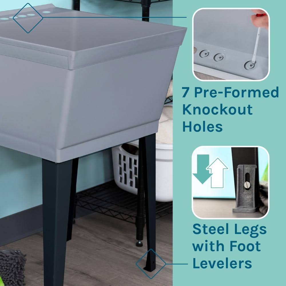 Gray Thermoplastic Freestanding Utility Sink with Stainless Steel Faucet