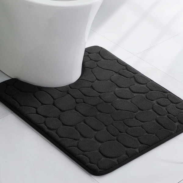 3D Cobble Stone Shaped 20 in. L x 18 in. W Memory Foam Contour Mat Microfiber Non Slip Black