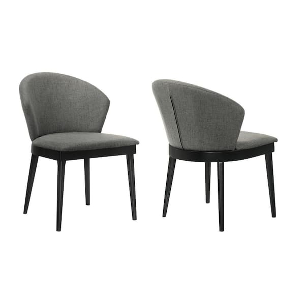 Armen Living Juno Charcoal Fabric and Black Wood Dining Side Chairs (Set of 2)