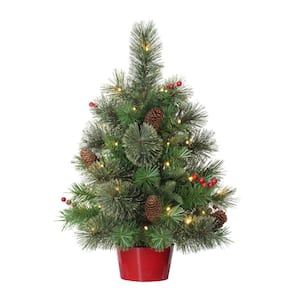 Pre-Lit 2 ft. Table Top Artificial Christmas Tree with 35-Lights in Red Base, Green