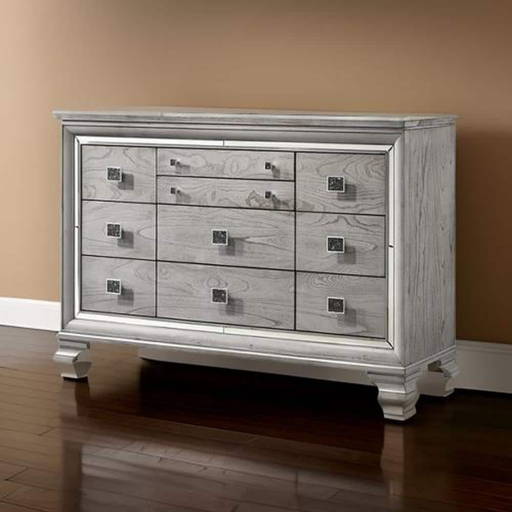 Benjara Gray And Silver 10-Drawer 66 In. Wide Dresser Without Mirror ...