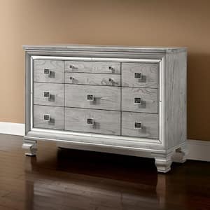 Gray and Silver 10-Drawer 66 in. Wide Dresser Without Mirror