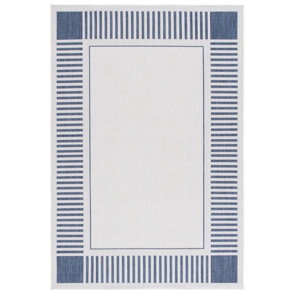 Beach House 5 ft. x 8 ft. Ivory/Navy Striped Border Indoor/Outdoor Area Rug
