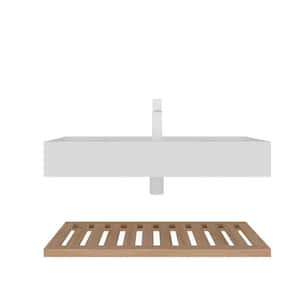 36 in. Wall-Mounted Floating White Bath Vanity with Acrylic Basin Vessel Sink and Striped Shelves Layer, Natural Wood