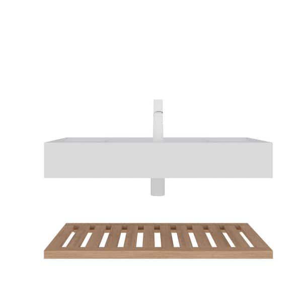 36 in. Wall-Mounted Floating White Bath Vanity with Acrylic Basin Vessel Sink and Striped Shelves Layer, Natural Wood