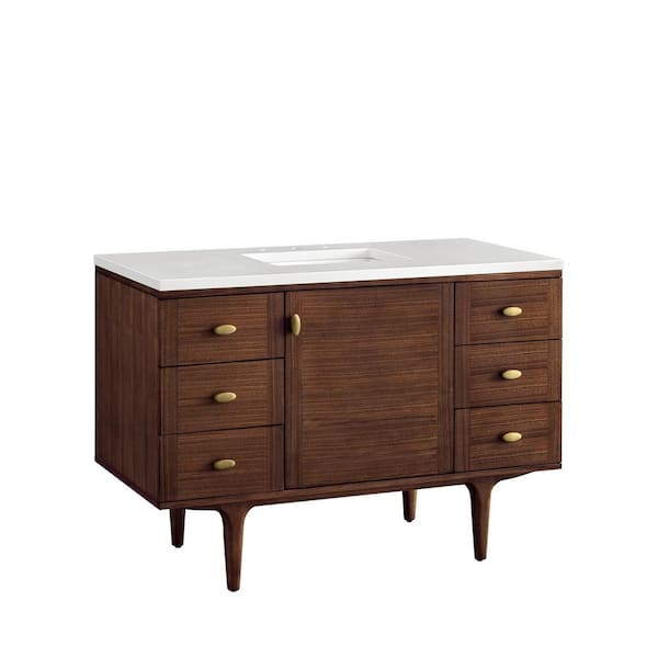 Amberly 48.0 in. W x 23.5 in. D x 34.7 in. H Bathroom Vanity in Mid-Century Walnut with White Zeus Quartz Top