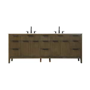 84 in. Double Sink Freestanding Hazel Oak Bath Vanity with Marble White Engineered Marble Top