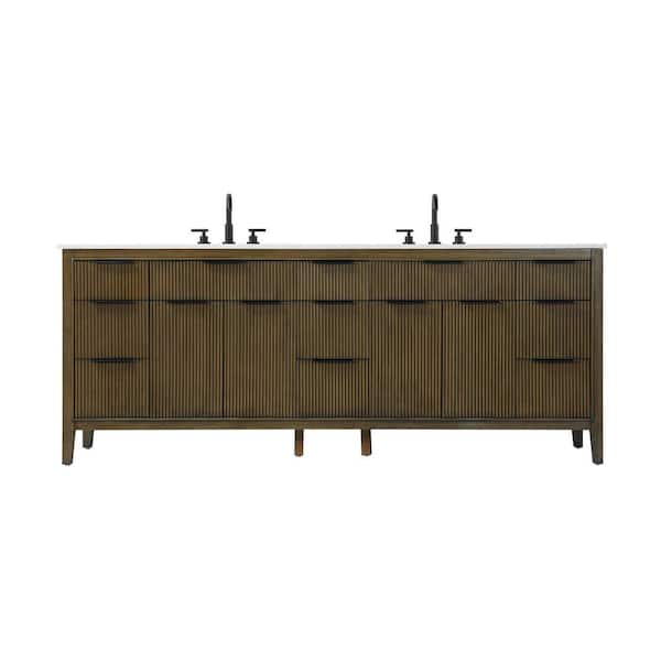 84 in. Double Sink Freestanding Hazel Oak Bath Vanity with Marble White Engineered Marble Top