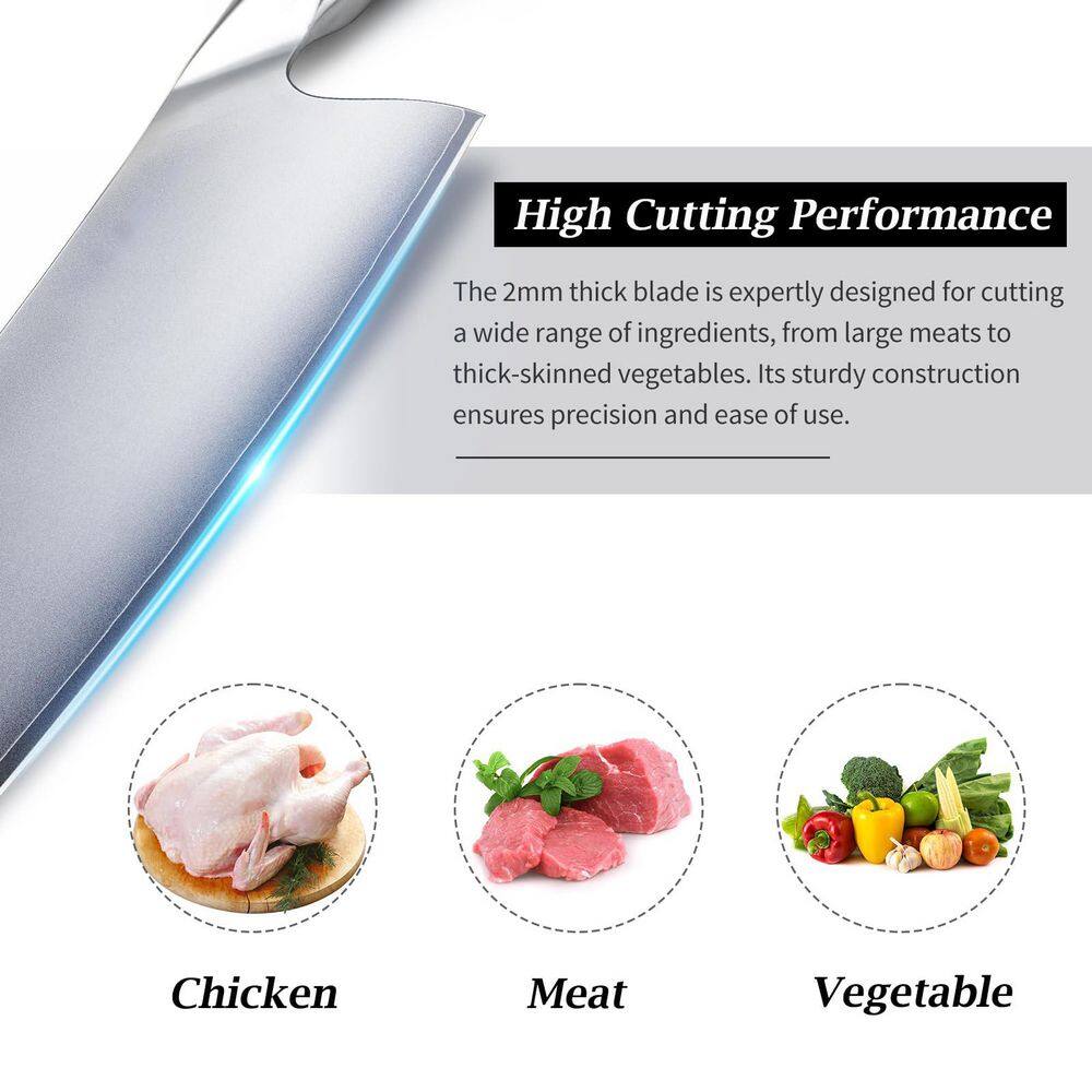 7 in. Ultra Sharp Japanese High Carbon Steel Vegetable Meat Cleaver Knife, Multifunction Chopper Butcher Knife - Thumbnail 4