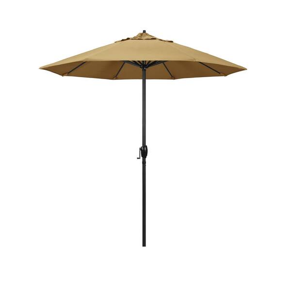 California Umbrella 7.5 ft. Black Aluminum Market Patio Umbrella Auto Tilt in Wheat Sunbrella
