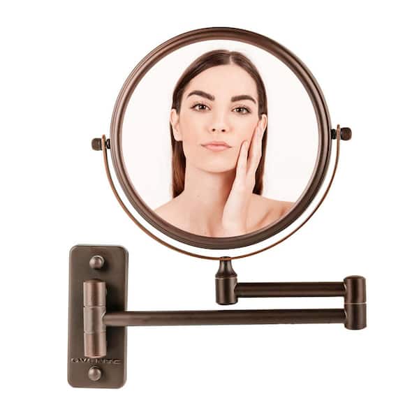 OVENTE Small Round Wall Mounted Antique Bronze Makeup Mirror (11 in. H x 1.4 in. W), 1x-7x Magnification