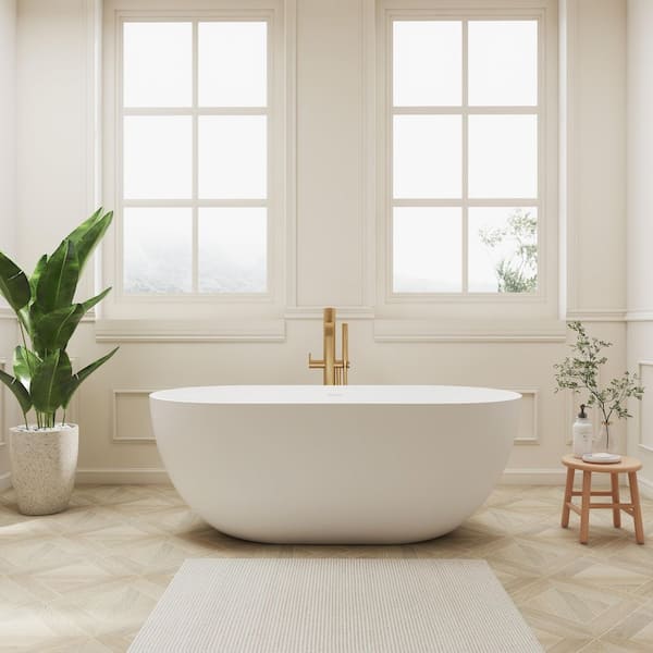 Kylie 59 in. x 29 in. Stone Resin Freestanding Soaking Bathtub in White