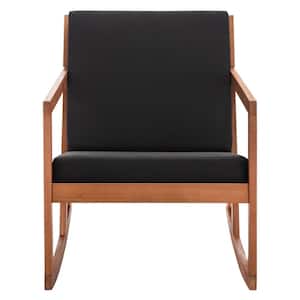 Vernon Light Brown 1-Piece Eucalyptus Wood Outdoor Rocking Chair with Black Cushion
