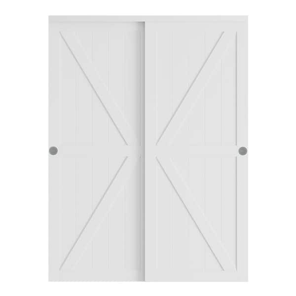 72 in. x 78.58 in. ( Double 37 in. ) K shape White Finish MDF Closet Sliding Door with Hardware Kit