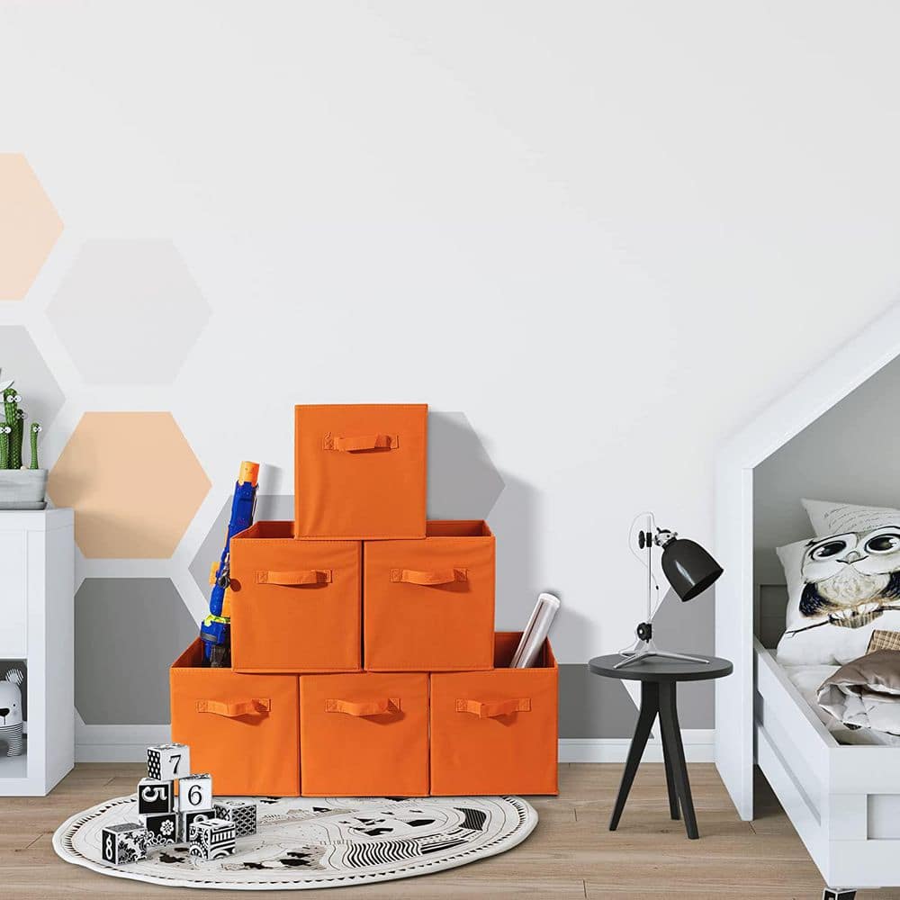 Sorbus 11 Inch Orange Fabric Collapsible Storage Cubes - 6 Pack