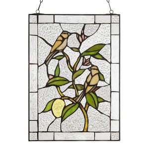 Yellow Birds in a Lemon Tree Multicolored Stained Glass Window Panel