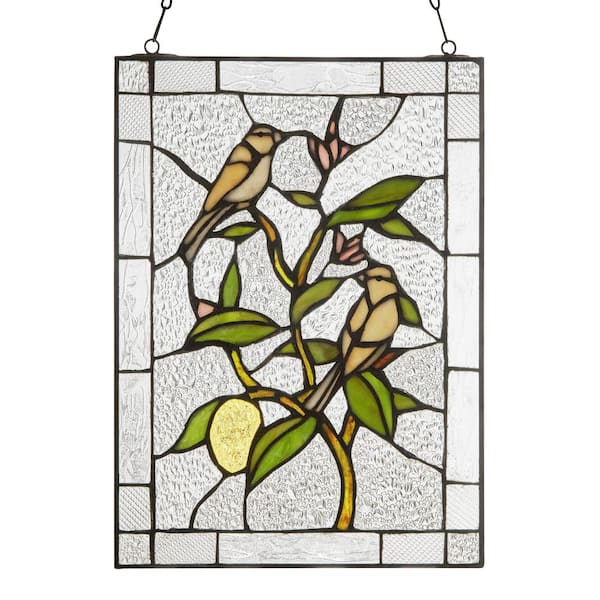 River of Goods Yellow Birds in a Lemon Tree Multicolored Stained Glass Window Panel