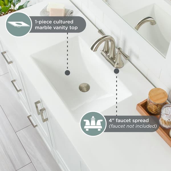 Glacier Bay Maybell 49 in. Single Sink White Bath Vanity with