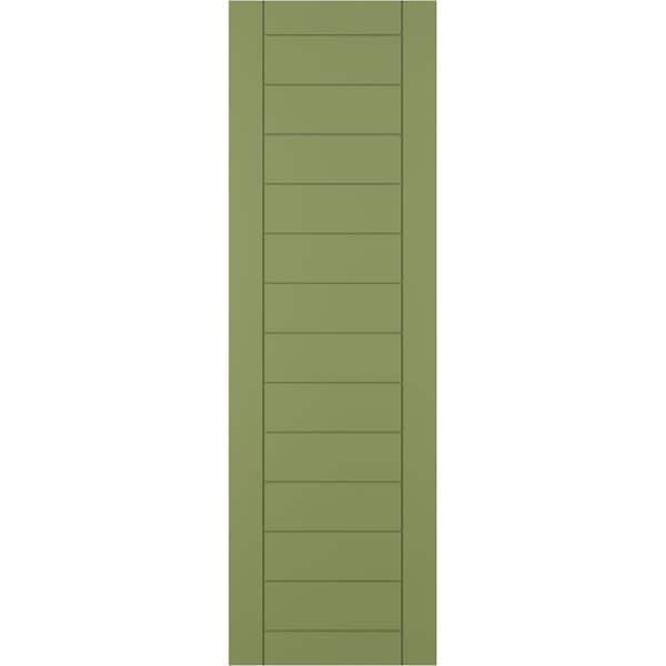 Ekena Millwork 12 in. x 30 in. PVC True Fit Horizontal Slat Framed Modern Style Fixed Mount Board & Batten Shutters Pair in Moss Green