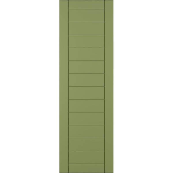 Ekena Millwork 12 in. x 50 in. PVC True Fit Horizontal Slat Framed Modern Style Fixed Mount Board & Batten Shutters Pair in Moss Green