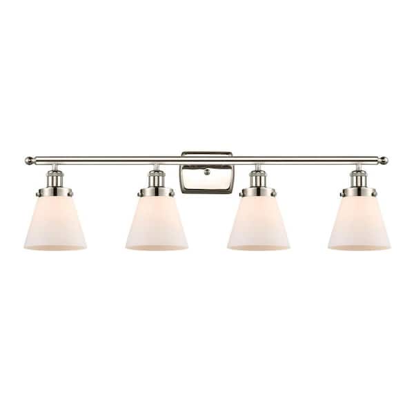 Cone 36 in. 4-Light Polished Nickel Vanity Light with Glass Shade