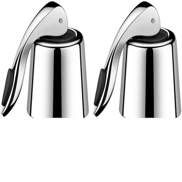 2-Pack 3.5 in. W x 4.3 in. H Silver Reusable Stainless Steel Wine Bottle Stopper with Silicone Seal