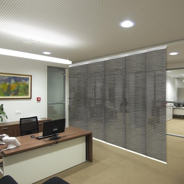 EMOH Ornate Sable 58 in. - 110 in. W x 94 in. L Adjustable 5-Panel in White Single Rail Panel Track with 23.5 in. Slates