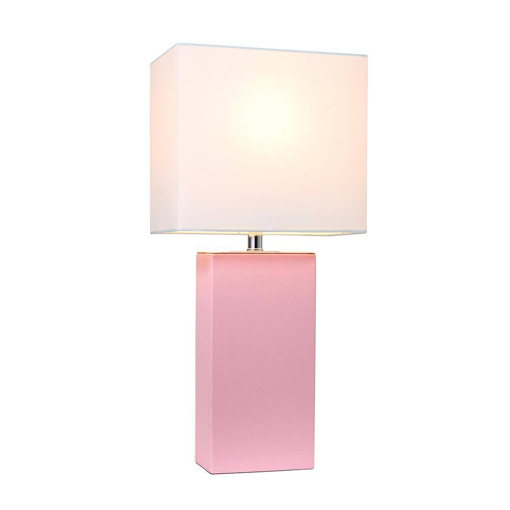 Pink Leather Table Lamp with White Fabric Shade
