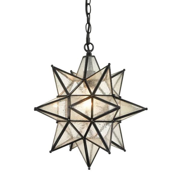 CLAXY 60 Watt 1 Light Black Finished Shaded Pendant Light with Seeded glass Glass Shade and No Bulbs Included