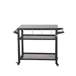 3-Shelf Outdoor Grill Table, Grill Cart Outdoor with Wheels, Pizza Oven and Food Prep Table for Outside BBQ