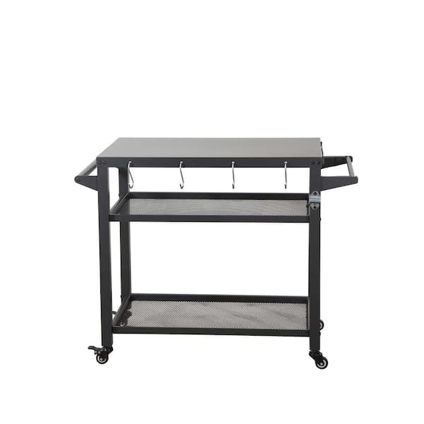 Zeus & Ruta 3-Shelf Outdoor Grill Table, Grill Cart Outdoor with Wheels, Pizza Oven and Food Prep Table for Outside BBQ