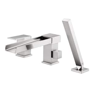 Waterfall Single-Handle Deck-Mount Roman Tub Faucet with Hand Shower in Brushed Nickel