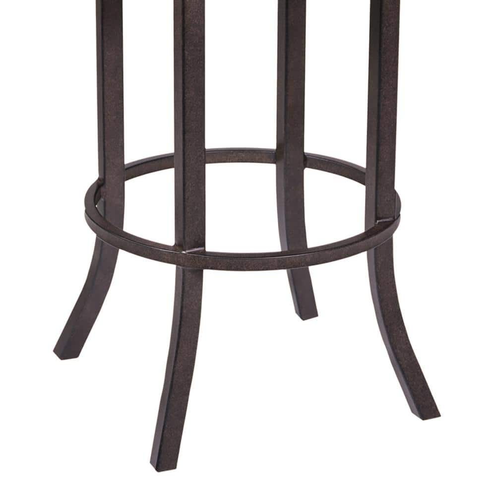 Brown Metal and Leather Swivel Counter Stool with Armrests