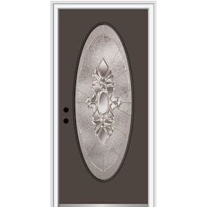 32 in. x 80 in. Heirlooms Right-Hand Inswing Oval Lite Decorative Painted Fiberglass Smooth Prehung Front Door
