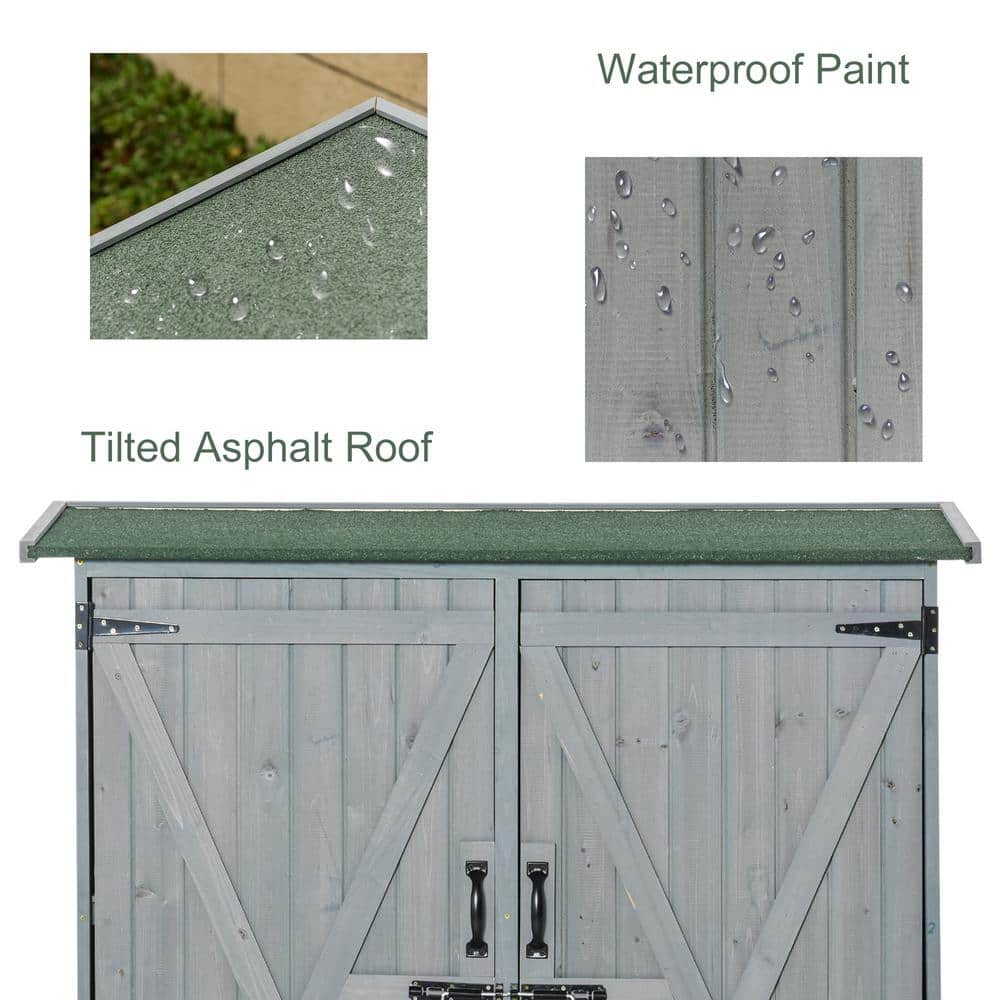 Gray Fir Wood Outdoor Storage Cabinet with Shelves