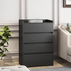 25.59 in. W x 15.75 in. D x 38.38 in. H Black Wood Sideboard Storage Cabinet Linen Cabinet with 4 Drawers
