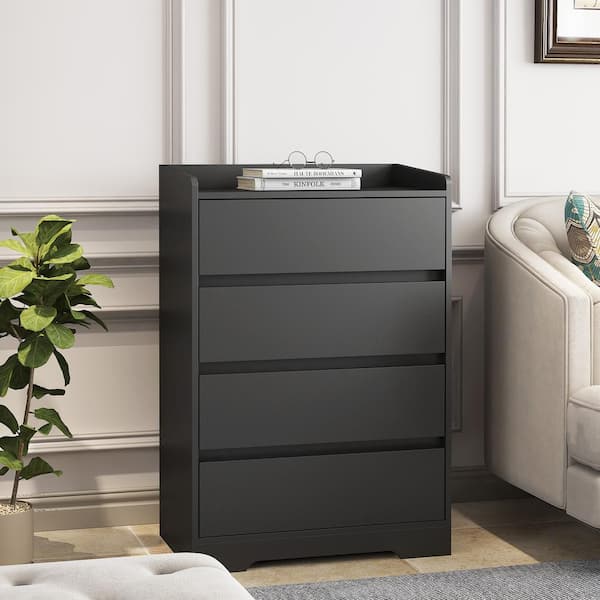 Unbranded 25.59 in. W x 15.75 in. D x 38.38 in. H Black Wood Sideboard Storage Cabinet Linen Cabinet with 4 Drawers