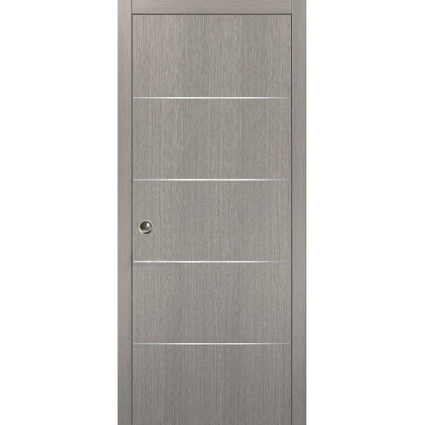 Sartodoors Planum 0020 18 in. x 80 in. Flush Grey Oak Finished WoodSliding door with Single Pocket Hardware