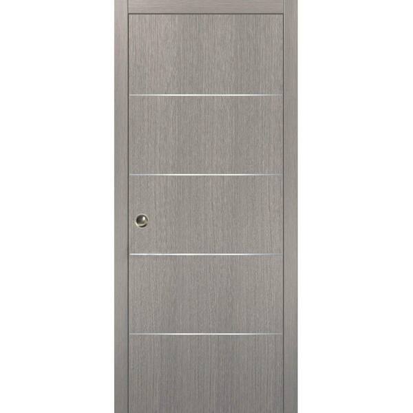 Sartodoors Planum 0020 24 in. x 84 in. Flush Grey Oak Finished Wood Sliding Door with Single Pocket Hardware